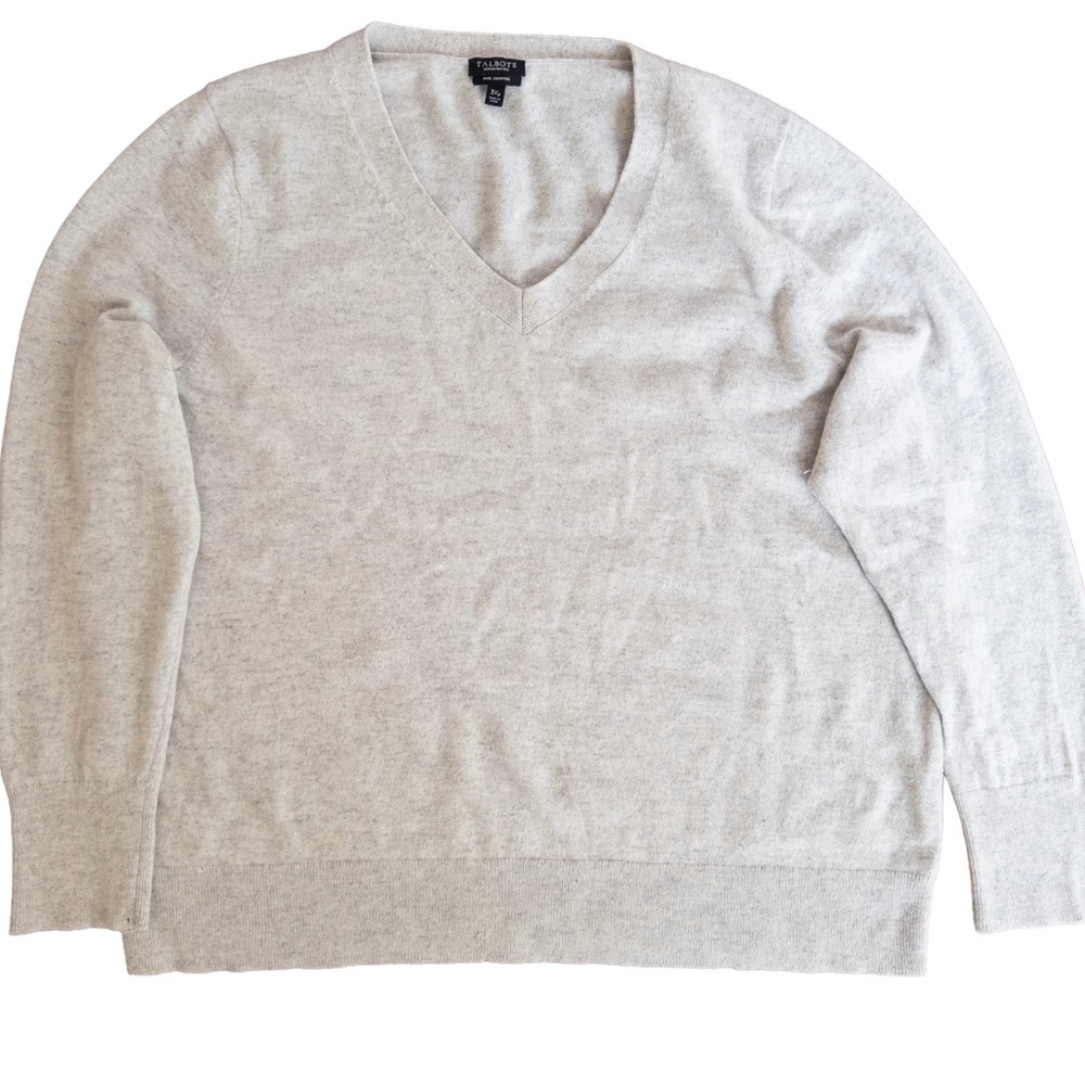 Talbots Plus Size 100% Cashmere Gray V-Neck Sweater